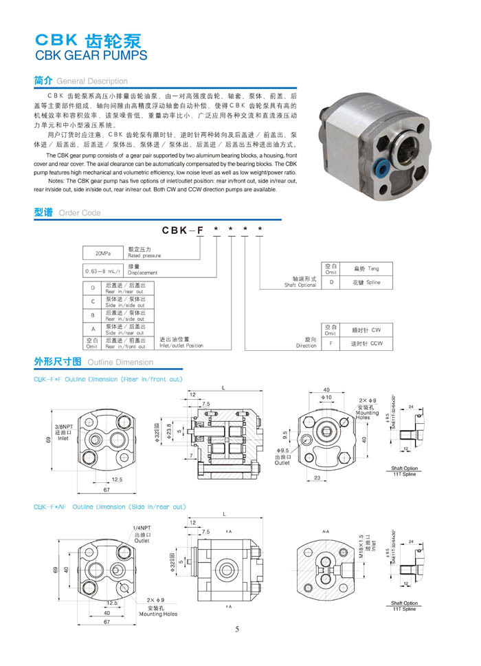 CBK-F0.8F高压小排量齿轮油泵